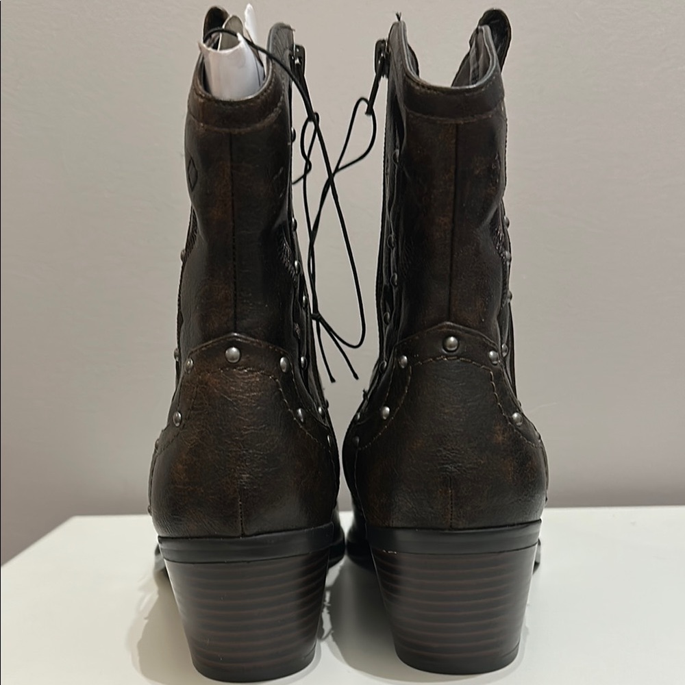 Lane Bryant Brown Studded Cowboy Style Ankle Booties - Picture 6 of 7